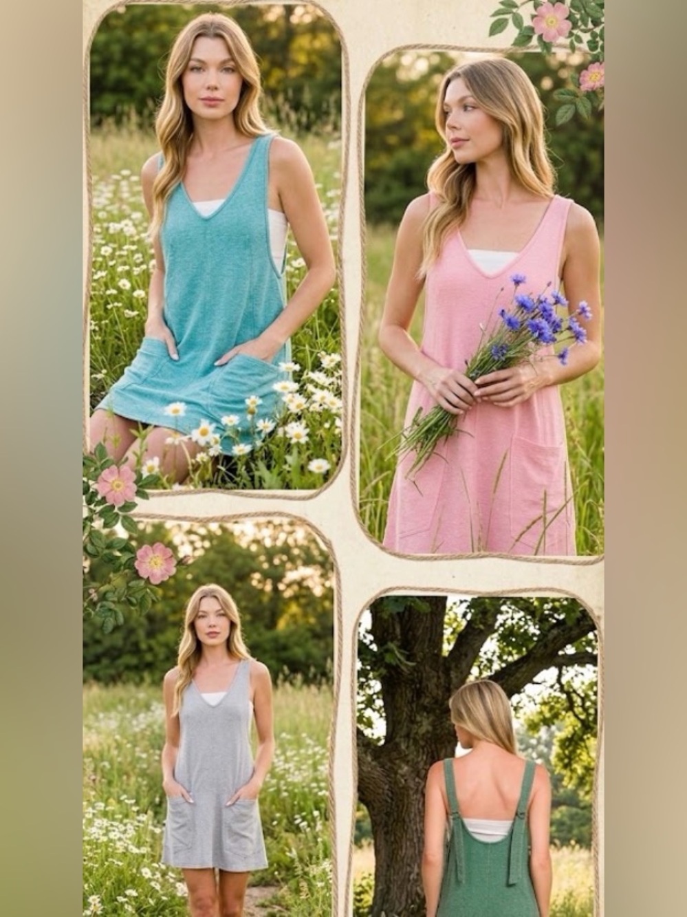 New zenana dress overalls small medium large blue green pink grey
